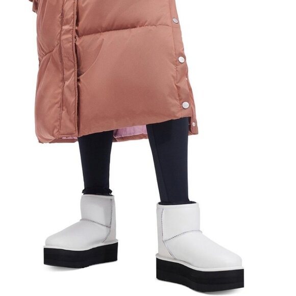 UGG Classic Ultra Mini Platform Boots White Leather Winter Booties Women Size 9 - Picture 7 of 8